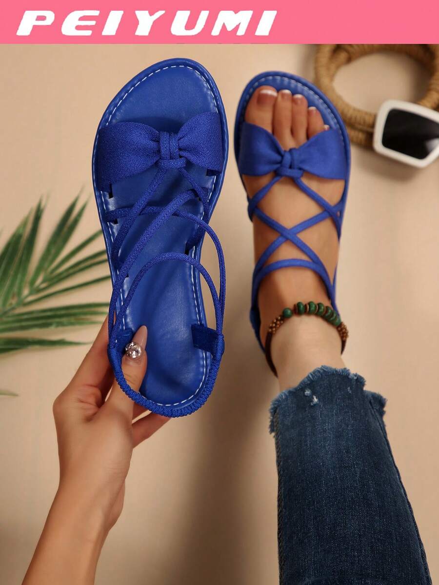 Women's Fashion Sandals, Elegant Bow And Criss-Cross Design, Comfortable And Versatile, Suitable For Various Occasions, Multiple Color Options