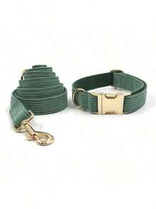 2pcs/Set Christmas Green Corduroy Zinc Alloy Buckle Collar + Leash Suit, Suitable For Large, Medium And Small Pet Collars, Soft And Comfortable, Durable Zinc Alloy Buckle, Gold-Plated, More Sturdy Than Plastic Buckle, Easy To Tighten And Quick Release, Suitable For Christmas, New Year, Holiday, Birthday Gifts (Due To Fabric Batch Differences, Slight Color Difference, Random Delivery) - Green - View 10