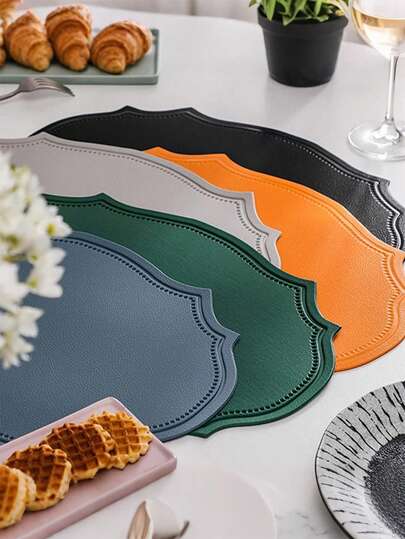 6/4pcs PVC Placemat, Edge Pressing Edge Imitation Leather Nordic Coaster Pad, Kitchen Accessories, Dining Table Placemat, Heat Resistant, Anti-Scald Western Placemat, Can Be Used For Holiday Decoration, Party Banquet Decorations, Desktop Protection Decorations, Washable And Easy To Clean, Table Supplies