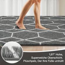 Sour Lemon Checkered Deep-Pile Rug, Living Room Rug With Hexagonal Pattern, Extra-Large Fluffy Shaggy Rug, Washable, Non-Slip And Durable, For Living Room, Bedroom, Study - White Grey - View 4