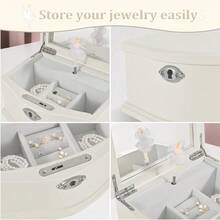 Wooden Medium White Musical Jewelry Box With Mirror And Lock For Girls Kid's Jewelry Storage Music BoxGifts For Christmas Birthday And All Holidays