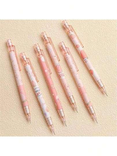 4 lápis mecânicos rosa de 0,5 mm + 1 caixa/100 refil de minas, lápis automáticos pêssego fofos, material escolar e de escritório