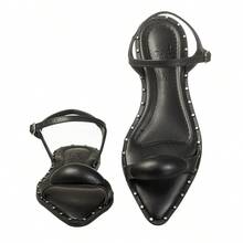 Women's Flat Sandals With Leaf Toe And Embellishment - màu đen - Xem 1
