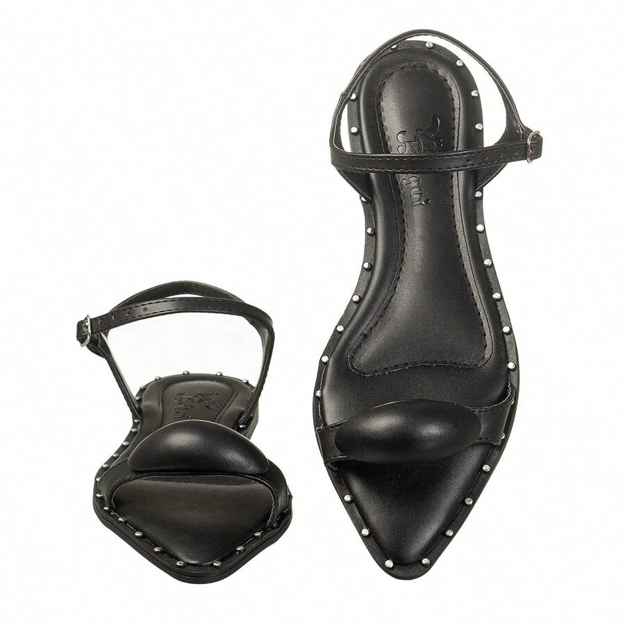 Women's Flat Sandals With Leaf Toe And Embellishment - màu đen - Xem 1