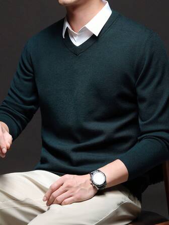 Men's Autumn/Winter Round Neck Sweater, Stand Collar Business Casual Knit Pullover, Comfortable For Party, Home Wear, Long Sleeve Top