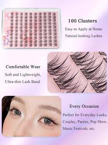 100 racimos de pestañas postizas individuales DIY, 3 longitudes mixtas de 1,1-1,3 mm, ultra delgadas de 0,07 mm, suaves y ligeras, fáciles de aplicar para principiantes, maquillaje de ojos diario natural