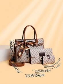 3pcs/Set Fashionable Large Capacity Floral Pattern Tote Bag With Random Scarf Design - Grey - View 9