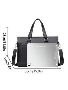 saroxi 1pc Men's Business Handbag, Casual Shoulder Bag, Fashionable Crossbody Bag, Versatile High-End Outdoor New Model Gift, Travel Storage Multifunctional Large Capacity Bag, PU Leather Gift For Friends Laptop Bag - Black - View 12