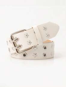 Cinturón de cintura con doble hebilla de remache con estrella vintage para niños y adolescentes, accesorio de ropa con hebilla de aguja fina de PU, cinturón de decoración de jeans de estilo callejero de alta gama para niña