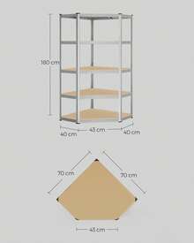 SONGMICS Étagères d'Angle à 5 Niveaux, Étagères de Rangement en Acier, Charge Lourde, Garage, Entrepôt, Capacité de Charge 875 kg, Argent et Beige Naturel - Argent - Voir 6