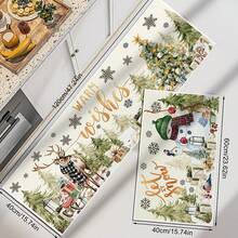 1 pièce Tapis de sol d'hiver multicolore avec bonhomme de neige, tapis d'entrée intérieur en velours épais et cristallin, tapis de chambre à coucher, tapis de cuisine, tapis de couloir, tapis de salle de bain épais et doux, absorbant et antidérapant, lavable en machine, convient pour l'entrée, le salon, la cuisine, la buanderie, la salle de bain - Polyester, absorbant, antidérapant, décoration de Noël