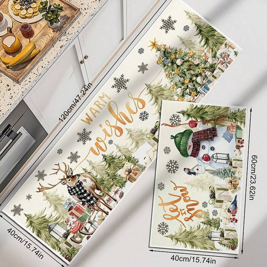 1 pièce Tapis de sol d'hiver multicolore avec bonhomme de neige, tapis d'entrée intérieur en velours épais et cristallin, tapis de chambre à coucher, tapis de cuisine, tapis de couloir, tapis de salle de bain épais et doux, absorbant et antidérapant, lavable en machine, convient pour l'entrée, le salon, la cuisine, la buanderie, la salle de bain - Polyester, absorbant, antidérapant, décoration de Noël