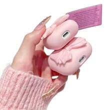 Funda protectora suave de silicona mate con lazo 3D rosa compatible con Apple Pro 3/4ta generación, auriculares inalámbricos, regalo para la novia