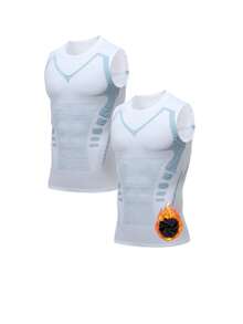 2 Packs Of Men's Thin Fleece Compression Shirts, Shaping Sleeveless Vests, Suitable For Running, Sports And Exercise Base T-Shirts - White - View 3