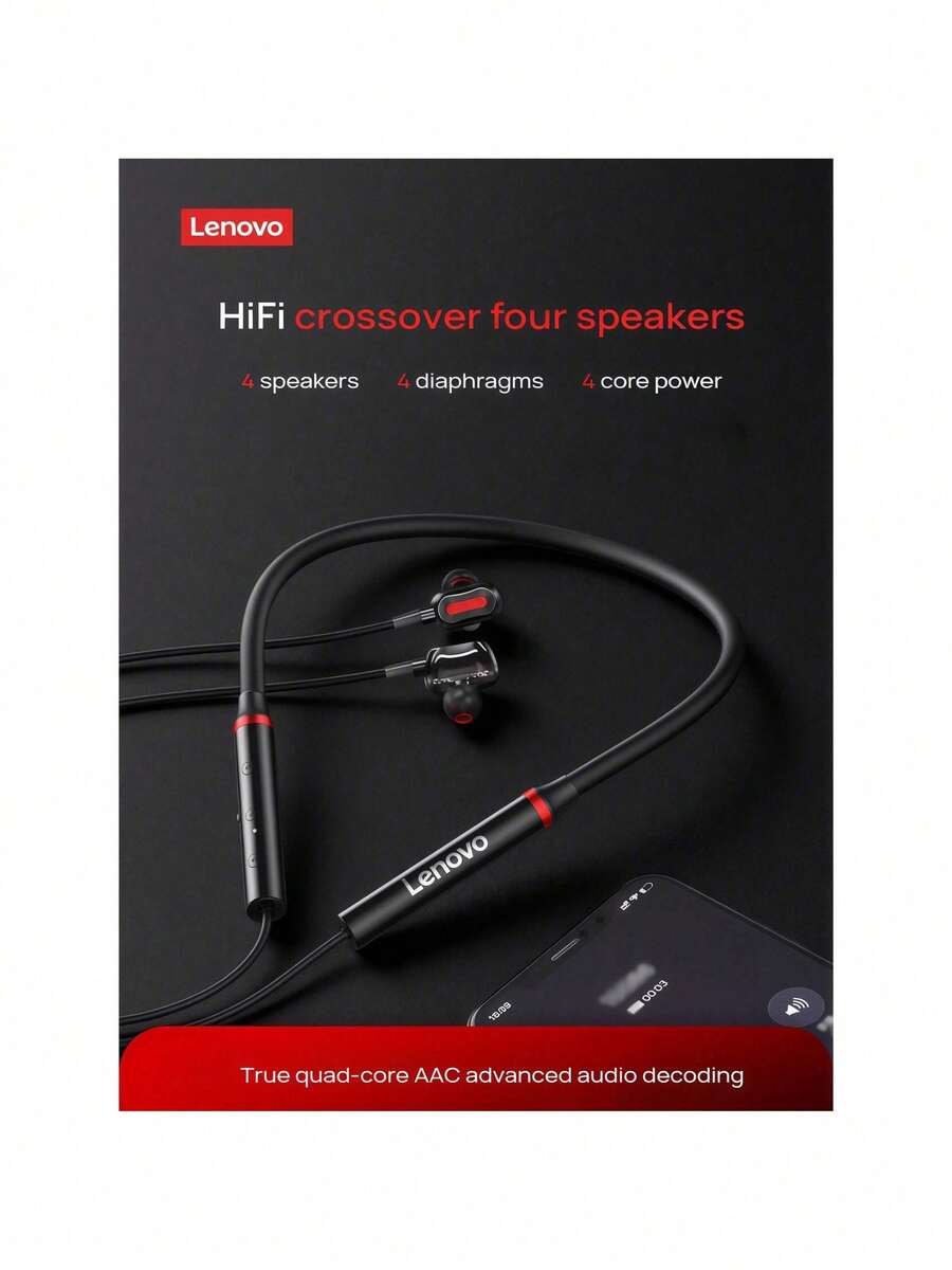 Lenovo Căști sport Bluetooth HE05pro cu fixare ergonomică pe ureche, depozitare magnetică pentru a preveni pierderea, rezistență la apă și transpirație cu grad IPX și durată lungă de viață a bateriei.