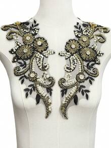 1 Pair Embroidered Beaded Sequin Applique DIY Decor For Wedding Gown, Dress, Lace & Net Sewing Craft Accessories