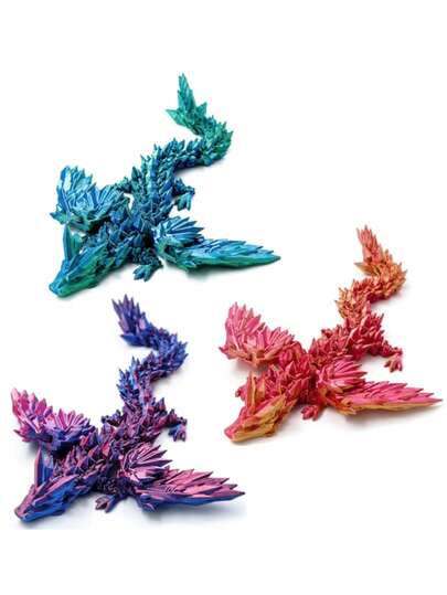 3D打印水晶材质，颜色随机，款式随机，带可活动翼关节的飞龙装饰，创意龙形摆件，收藏级玩具，是送给男朋友、女朋友、生日、节日和特殊场合的完美礼物。万圣节和圣诞节的理想礼物。