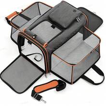 Foldable Cat Carrier, Portable Bag For Small Dogs, Cat Travel Bag For Car, Expandable Pet Backpack With Large Capacity, Portable And Lightweight Cat Carrier, Travel Supplies For Pets - Xám + cam - Xem 1