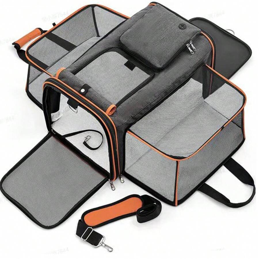 Foldable Cat Carrier, Portable Bag For Small Dogs, Cat Travel Bag For Car, Expandable Pet Backpack With Large Capacity, Portable And Lightweight Cat Carrier, Travel Supplies For Pets - Xám + cam - Xem 1