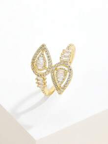 1 Piece Fashionable 14K Gold-Plated Double-Headed White Stone Drop Ring For Women's Daily Wear