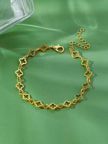 1pc Elegant & Charming 18K Gold Plated Lucky Four-Leaf Clover Bracelet, Suitable For Daily Wear, Shopping, Party, A Great Gift For Women