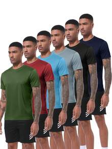 HOPLYNN 6-Piece Men's Quick-Drying Breathable Sports Solid Color T-Shirts, Lightweight T-Shirts For Summer,Suitable For Fitness, Running, Climbing, And Work Wear Casual Sports Style - 彩色 - 查看 3