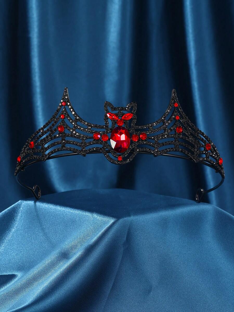 1 Stück gotische Fledermaus Krone Haarband, Königin schwarze Maskenball Party Kopfschmuck, Hexen Haarreifen, Party Dekoration - glänzende bunte Pailletten Krone, Cosplay Requisite, koreanischer Stil Kopfbedeckung als Valentinstag Accessoire für Mädchen - Rot - Übersicht 1