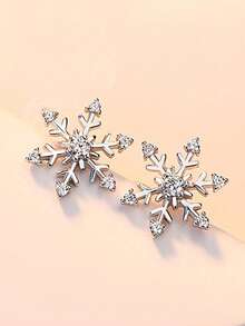 1 par de pendientes de botón con circonita cúbica con diseño de copo de nieve elegante para adolescentes, para fiesta de Navidad, joyería de regalo para niñas el Día de Navidad - 1# - Ver 4