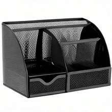 Organizador de escritorio de oficina negro, accesorios de escritorio y almacenamiento de suministros, portalápices de escritorio con cajón, espacio de trabajo en el hogar/oficina