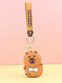 1 PC Chic Mini Capybara Coin Purse With Keychain - Silicone, Multifunctional Zipper Lipstick Holder, Cute Cartoon Design For Girl, Coin Purse, Student Backpack Decoration, Mini Bag Charm, Unique Phone Accessory, Suitable For Ladies' Wallets And Phone Accessories, Gift For Friends, Party Accessory, Car Pendant, Female Gift