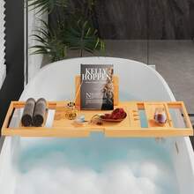 Bamboo Bathtub Caddy Tray, Extendable Organizer For Tablet, Drinks & Towels, Perfect For Bathroom Spa,Extendable Bamboo Bathtub Tray, Multi - Functional Organizer For Bath Essentials, Ideal For Home Bathroom Relaxation, Rustic Bamboo Design
