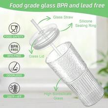Glass Cups With Lids And Glass Straws High Borosilicate 20OZ Tumblers 2Pcs For Coffee Tea Juice Smoothies Hot/Cold Drinks At Home Office - 透明 20 盎司 - 查看 3