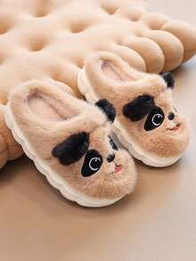 1 Pair Kids Plush Puppy Design Slippers, Soft Faux Fur Lining, Non-Slip Rubber Sole, Warm Indoor House Slippers For Toddlers And Children