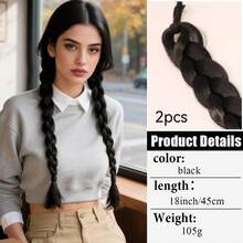 1pc Black Long Braided Ponytail Wig, Synthetic Fiber Hair Extensions, Women's Braid Wig With Hair Tie, Suitable For Daily Wear, Festivals, Christmas, Parties - Black - View 16