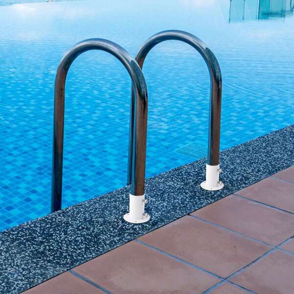 1set Pool Deck Flanges, Stainless Steel, Anti Slip Handrail For Above Ground Pool Ladder