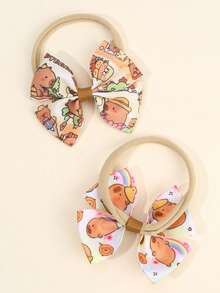 2 Stücke Capybara Muster Stirnbänder für Baby, Blumen Muster Baby Stirnbänder, süßes Capybara Muster Haarschleife Haarband für Kleinkind Säugling Neugeborene, elastische Nylon Haarband Herbst Winter Haarschmuck Kinder Baby Accessoires