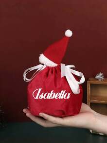 1 Peça Sacola de Presente de Natal Personalizada, Acessórios de Enfeite de Natal Personalizados, Artesanato de Letra em Relevo Feito à Mão, Suprimentos de Presente de Natal Criativos, Sacola de Maçã de Veludo de Natal, Bolsa de Cordão de Véspera de Natal, Sacola de Presente de Natal, Suprimentos para Festa de Feriado, Presentes de Família, Sacola de Presente de Natal para Crianças, Sacola de Doces.