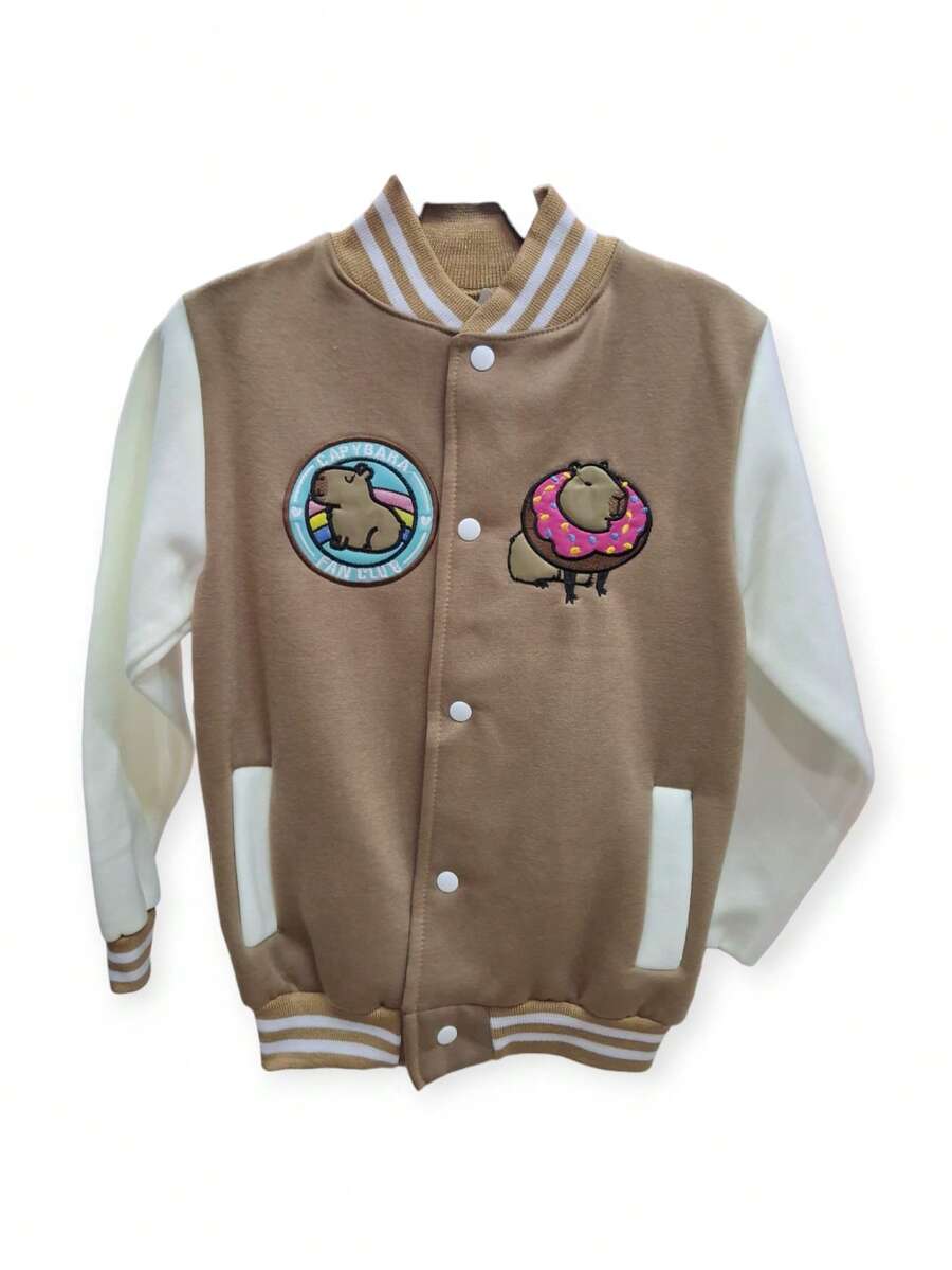 Chamarra Beisbolera Niños Capibara Unisex Niños Moda Sudadera Para Niños Chaqueta De Moda - Caqui - Ver 1