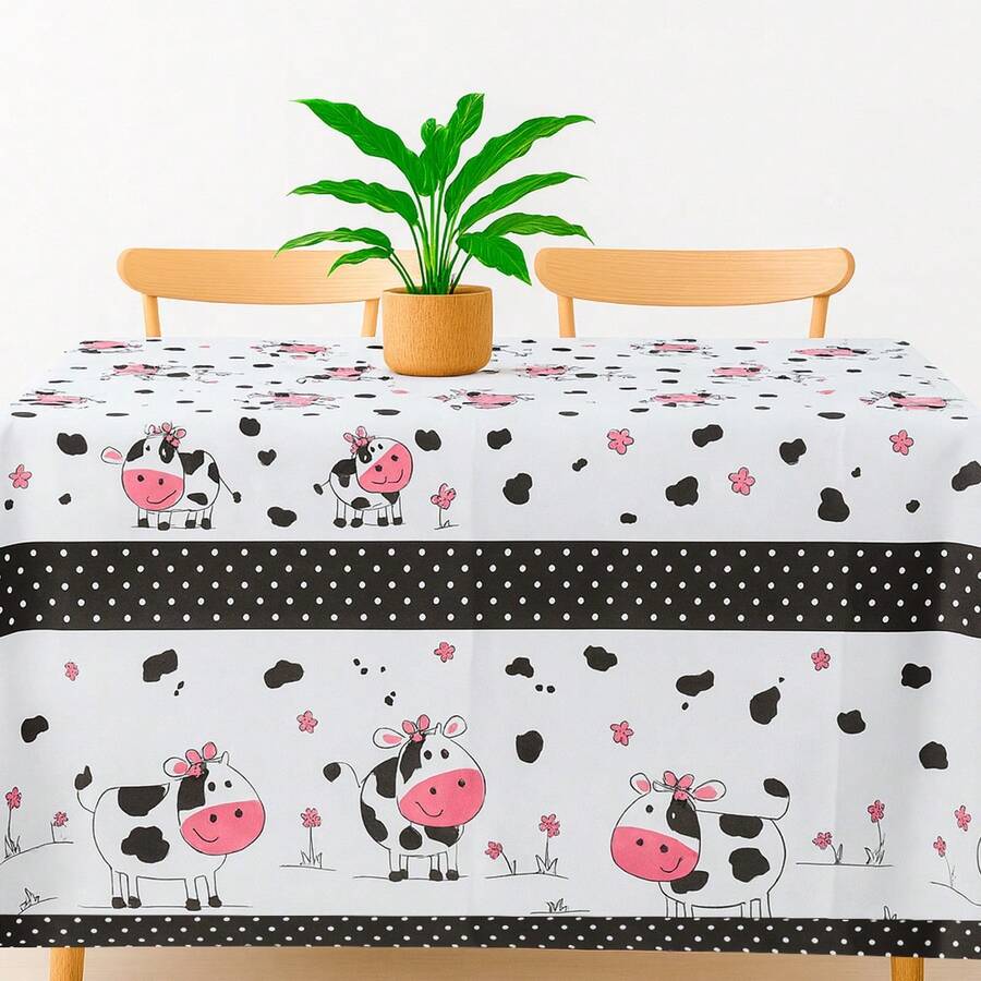 Oxford Printed Hemmed Tablecloth For 4, 6, Or 8 Rectangular Kitchen Dining Chairs - Cows - View 1