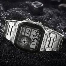 Men's Luxury Retro Alloy Watch LED Digital Sports Watch Waterproof Military Tactical Luminous Watch Backlight Wrist Watch - 銀色 - 查看 1