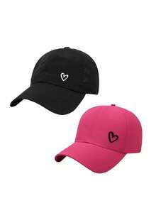 1/2 Stücke Unisex Baseballkappe mit besticktem Herz, Sportkappe mit hohem Pferdeschwanz und verstellbarem Verschluss, atmungsaktives Mesh-Paneel Design, geeignet für Golf, Outdoor-Wandern und den täglichen Gebrauch