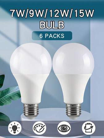 6pcs LED Bulb E27 7W/9W/12W/15W 110-265V LED Indoor Lighting Bulb High Brightness And Low Energy Consumption Living Room Home LED Light Bulbs