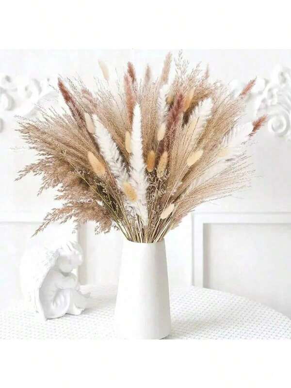 Decoração com capim-dos-pampas natural seco, capim-dos-pampas marrom, flores secas em forma de rabo de coelho, buquê de capim-junco para casamento, flores boho, decoração de mesa para casa, decoração de outono, festa rústica em fazenda