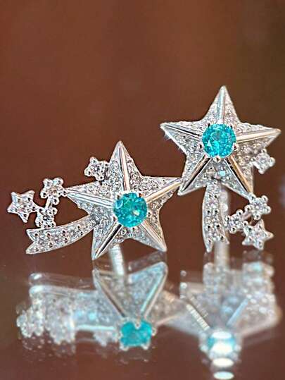 1 pieza Pendientes de aro con diseño de cometa de circonita cúbica paraíba de lujo y elegante, diseño de nicho exquisito de pentágono versátil y de alta gama, adecuado para regalos, fiestas, vacaciones, uso casual, banquetes, uso diario, días festivos