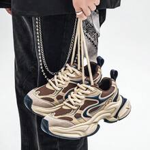 New Autumn Men's Fashionable Distressed Color Block Chunky Sneakers, Lace-Up Casual Platform Shoes - Milan - View 2