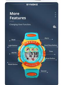 Children's Waterproof Sports Watches Waterproof Multifunction LED Electronic Digital Watches Kids Boys Girls Students Wrist Watch Birthday Best Gift - 橘色 - 查看 7