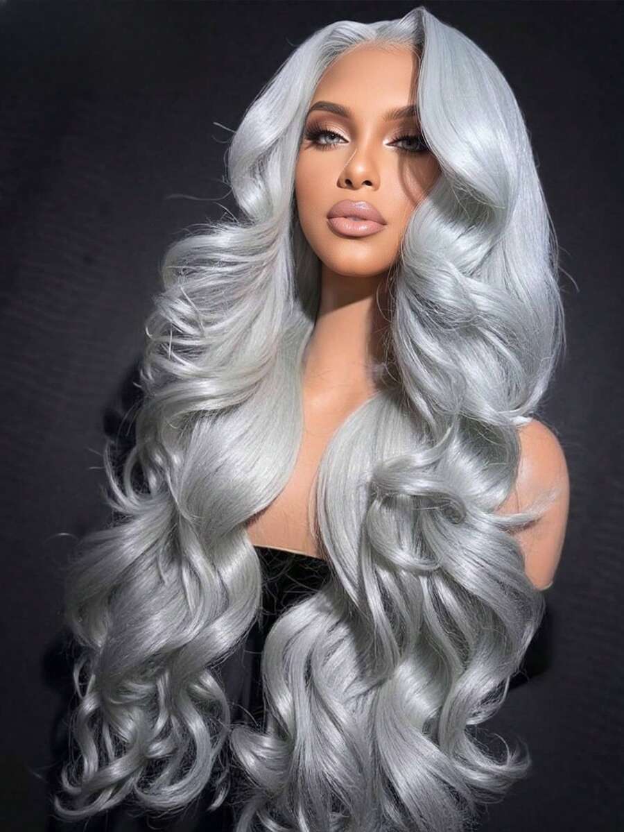 Grey 250 Density Body Wave Lace Front Wigs Human Hair 13x6 HD Transparent Lace Frontal Wigs For Women Undetectable Melted Silver Gray Water Wave Glueless Wigs Human Hair Pre Plucked Bleached Knots With Baby Hair - 灰色 - 查看 1