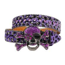 Halloween Bohemian Leopard Pattern Punk Style Rhinestone Studded Skull Design Glitter Waist Belt, Goth Y2k Streetwear Accessory For Pants