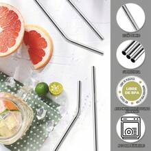 Paquete de 12 Popotes de Acero Inoxidable Chef - Reutilizables y Resistentes, con 2 Pinceles de Limpieza, Aptos para Termos  y Vasos de 30 oz/20 oz y Lavavajillas - Plateado - Ver 4