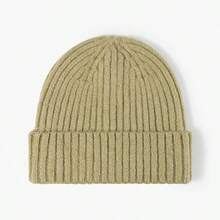 1pc Solid Color Warm Thick Knit Beanie Hat, Unisex Outdoor Ear Protection Versatile Casual Hat For Autumn/Winter
